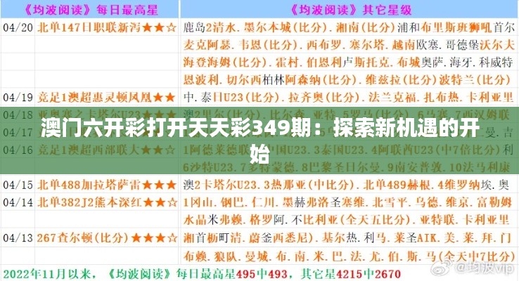 澳门六开彩打开天天彩349期:探索新机遇的开始