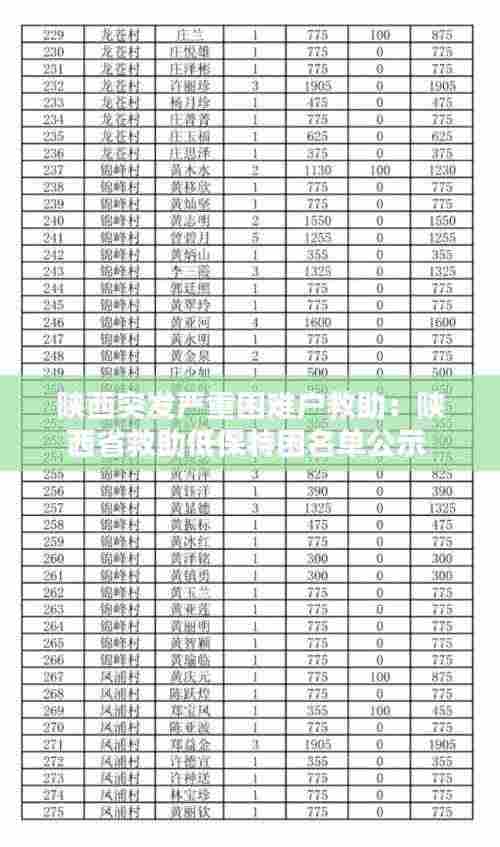 陕西突发严重困难户救助：陕西省救助低保特困名单公示 