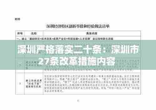 深圳严格落实二十条:深圳市27条改革措施内容