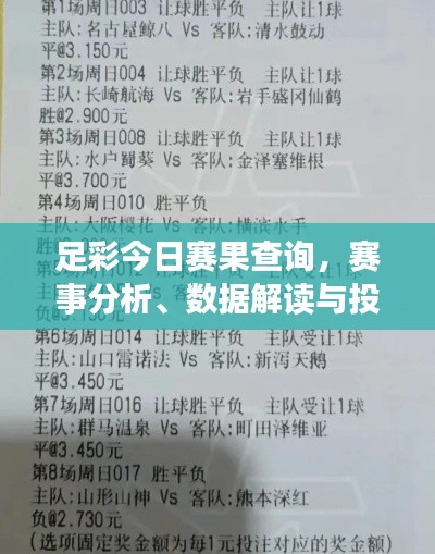 足彩今日赛果查询,赛事分析、数据解读与投注秘籍一网打尽!