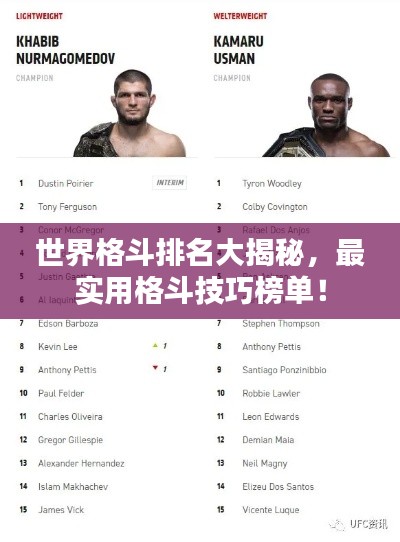 世界格斗排名大揭秘,最实用格斗技巧榜单!