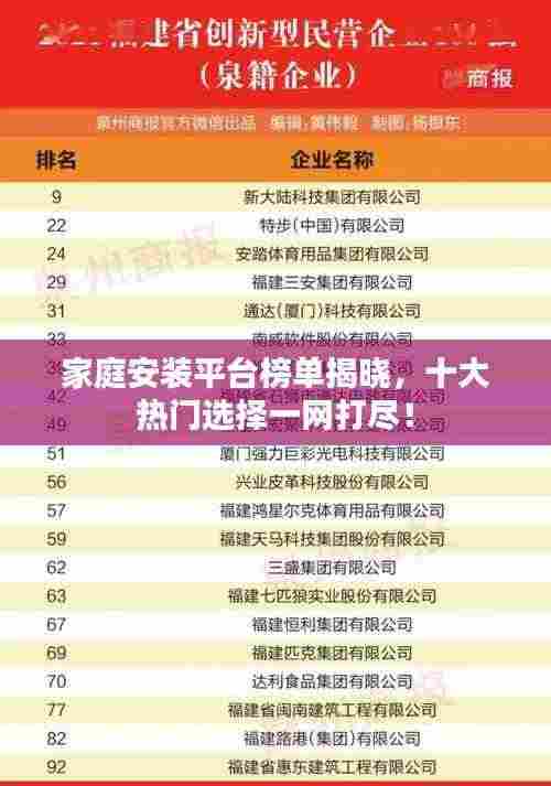 家庭安装平台榜单揭晓,十大热门选择一网打尽!